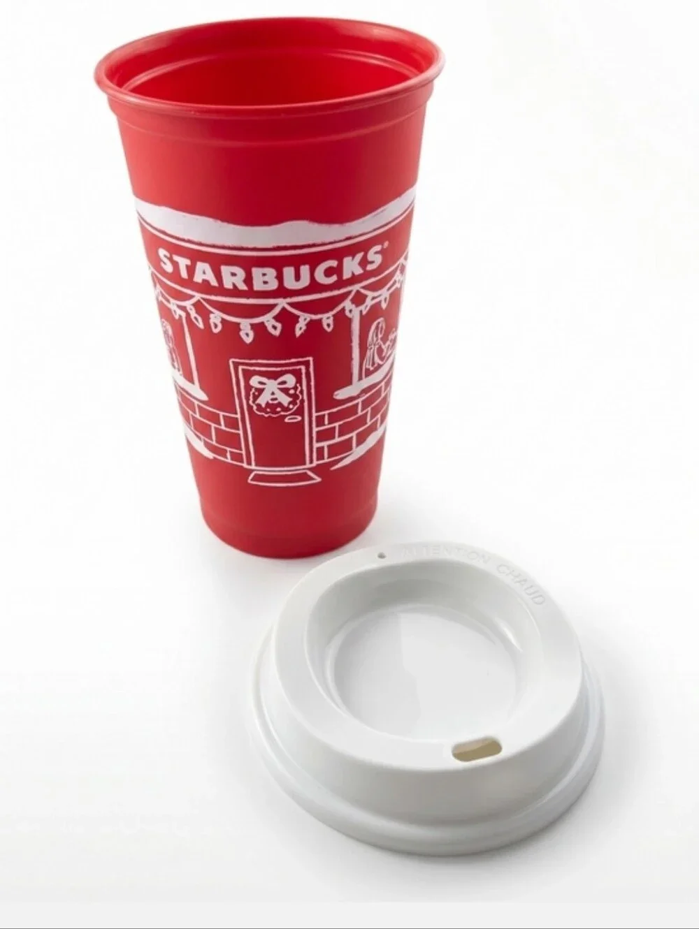 NEW-Starbucks Red and White Holiday Reusable Cup w/SB inspired pen